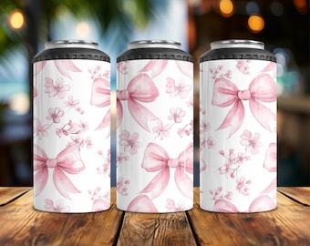 Coquette bow Multi-Use 4-in-1 Can Cooler | Fits Slim Cans, Regular Cans, Bottles & Works as a Tumbler