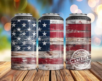 Patriotic American flag Multi-Use 4-in-1 Can Cooler | Fits Slim Cans, Regular Cans, Bottles & Works as a Tumbler