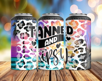 Tanned and Tipsy leopard print Multi-Use 4-in-1 Can Cooler | Fits Slim Cans, Regular Cans, Bottles & Works as a Tumbler