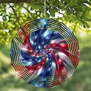 4th of July Spiral Wind Spinner with Crystal Pendant - Outdoor Garden Decor, Unique Kinetic Art