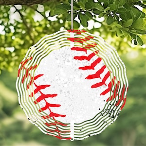 Baseball Handcrafted Wind Spinner with Crystal Pendant - Outdoor Garden Decor, Unique Kinetic Art