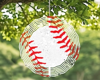 Baseball Handcrafted Wind Spinner with Crystal Pendant - Outdoor Garden Decor, Unique Kinetic Art
