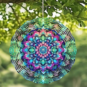 Jeweled Mandela Handcrafted Wind Spinner with Crystal Pendant - Outdoor Garden Decor, Unique Kinetic Art