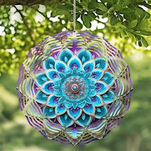 Turquoise Mandela Handcrafted Wind Spinner with Crystal Pendant - Outdoor Garden Decor, Unique Kinetic Art