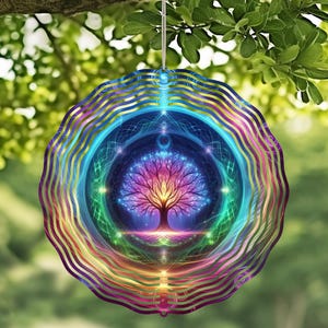 Neon Tree Handcrafted Wind Spinner with Crystal Pendant - Outdoor Garden Decor, Unique Kinetic Art