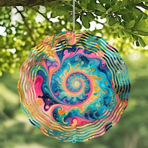 Abstract Watercolor Handcrafted Wind Spinner with Crystal Pendant - Outdoor Garden Decor, Unique Kinetic Art