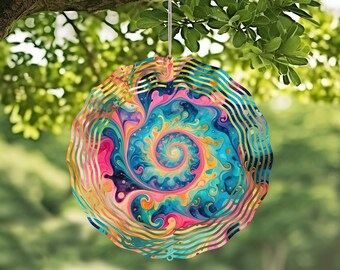 Abstract Watercolor Handcrafted Wind Spinner with Crystal Pendant - Outdoor Garden Decor, Unique Kinetic Art