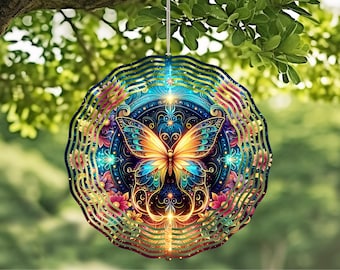 Mystical butterfly Wind Spinner with Crystal Pendant - Outdoor Garden Decor, Unique Kinetic Art