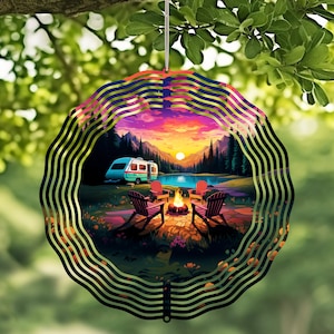 Camping RV Handcrafted Wind Spinner with Crystal Pendant - Outdoor Garden Decor, Unique Kinetic Art