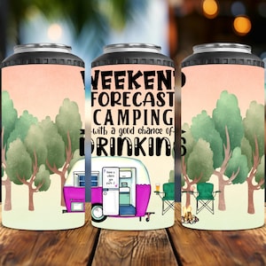 Wochenend-Prognose Camping mit der Chance zu trinken Mehrzweck-4-in-1-Dosenkühler | Passt schmale Dosen, normale Dosen, Flaschen und funktioniert als Becher