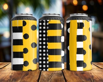 Black and Yellow mixed media Multi-Use 4-in-1 Can Cooler | Fits Slim Cans, Regular Cans, Bottles & Works as a Tumbler