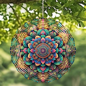 Cosmic Mandela Handcrafted Wind Spinner with Crystal Pendant - Outdoor Garden Decor, Unique Kinetic Art