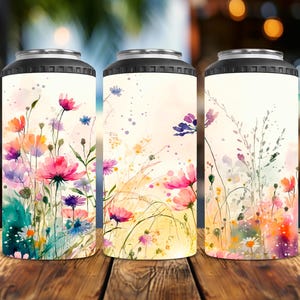 Wildblumen 4 in 1 4-in-1 Mehrzweck-Dosenkühler | Passt schmale Dosen, normale Dosen, Flaschen und funktioniert als Becher