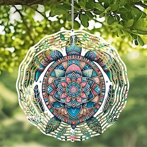 Boho turtle Wind Spinner with Crystal Pendant - Outdoor Garden Decor, Unique Kinetic Art