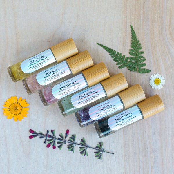 Unleash Positive Vibes: Essential Intention Crystal Roller Oil - Natural Aromatherapy for Mind and Spirit!