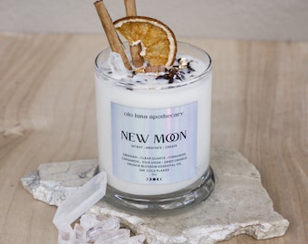 Manifest your desires with our powerful New Moon Intention Candle! - Crystal Candle