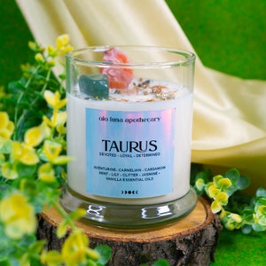 Look to the Stars: Taurus Zodiac Crystal Candle - Handcrafted for Astrology Lovers