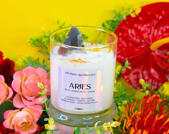 Enciende tu carnero interior: vela de cristal del zodíaco de Aries para la motivación y el coraje