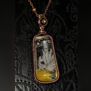 9 Tailed Fox, Crystal Statement Pendant, Garden Quartz Jewelry, Copper Wire Wrap Necklace, Vintage Antique Style, Unique Gift, Kitsune
