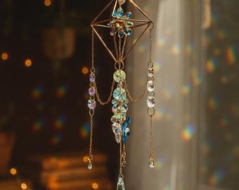 Acchiappasole, acchiappasole a prisma arcobaleno, acchiappasole in cristallo, arredamento boho per la casa, colorato arazzo hippie per finestre, arredamento mistico, regalo unico