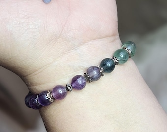 Fluorite Beaded Bracelet Size 6, Healing Stone Bracelet, Stretchy Boho Bracelet, Crystal for Focus, Hippie Style Jewelry, Best Friend Gift