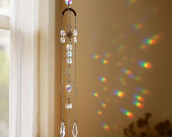 Acchiappasole, acchiappasole a prisma arcobaleno, acchiappasole in cristallo, arredamento boho per la casa, colorato arazzo hippie per finestre, arredamento mistico, regalo unico