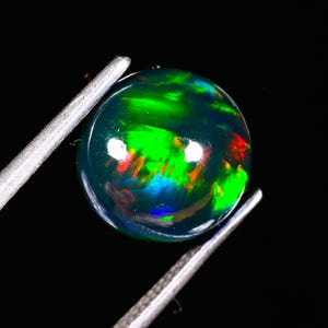 Multi Fire Opal - Opal Stone - Round Shape Opal - Black Opal Cabochon - AAA Ethiopian Opal - Rare Black Opal Stone - October Birthstone