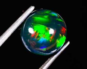 Natural Black Opal Cabochon: AAA Ethiopian Round Gemstone (10x5mm)