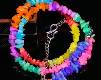 Genuine Fire Opal Handmade Chips Necklace Gift For Her 925 Sterling Silver Jewelry