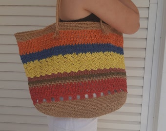 Rainbow crochet summer bag