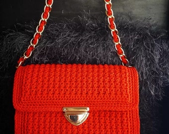 Handmade red crochet bag