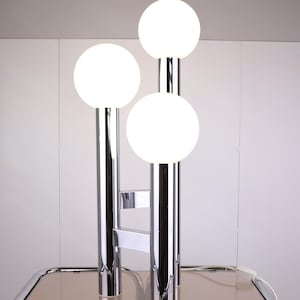 Vintage German Chrome Table Lamp: Mid-Century Modern Space Age Opal Globe Lamp