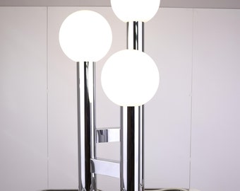 Vintage German Chrome Table Lamp: Mid-Century Modern Space Age Opal Globe Lamp
