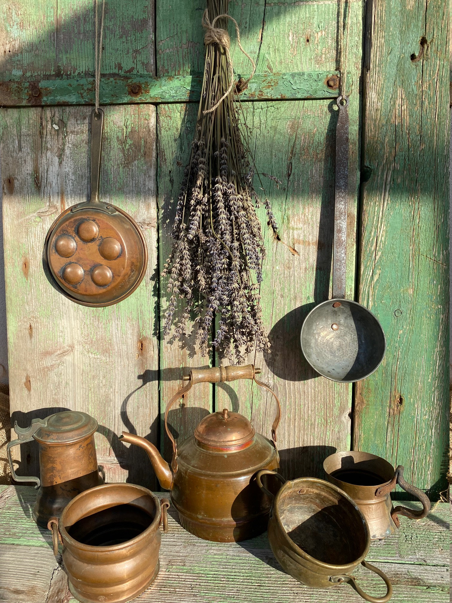 ヴィンテージ銅ケトル：ファームハウスキッチン装飾（5.9インチ