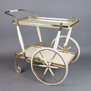 1950s Brass Bar Cart: Mid-Century Modern Glass Serving Trolley