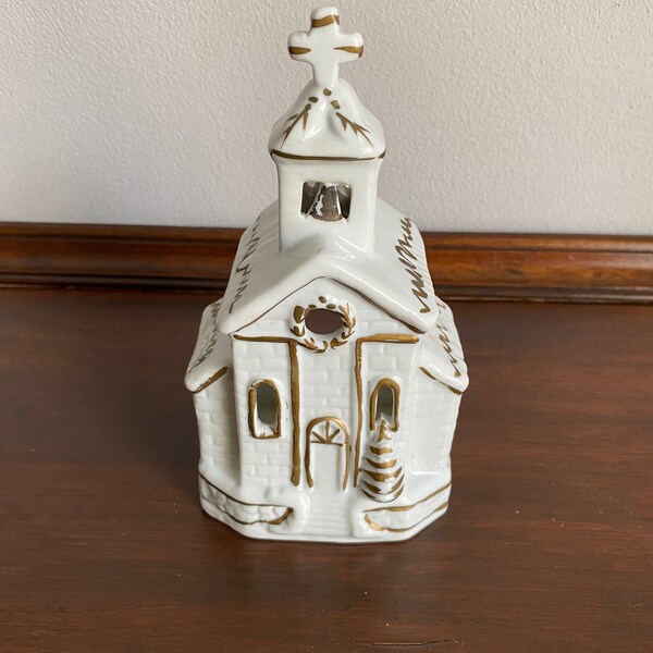 Christmas decor vintage church porcelain tea light candle