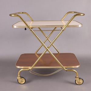 Vintage barwagen uit de jaren 60 | Messingafwerking en hout | Moderne drankentrolley uit het midden van de eeuw | Retro theeserveerwagen | Duits ontwerp