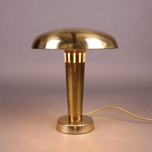 Vintage Gold Mushroom Table Lamp | Art Deco Style Accent Lamp | Brass-Colored Mid-Century Modern Lighting for Office or Bedroom