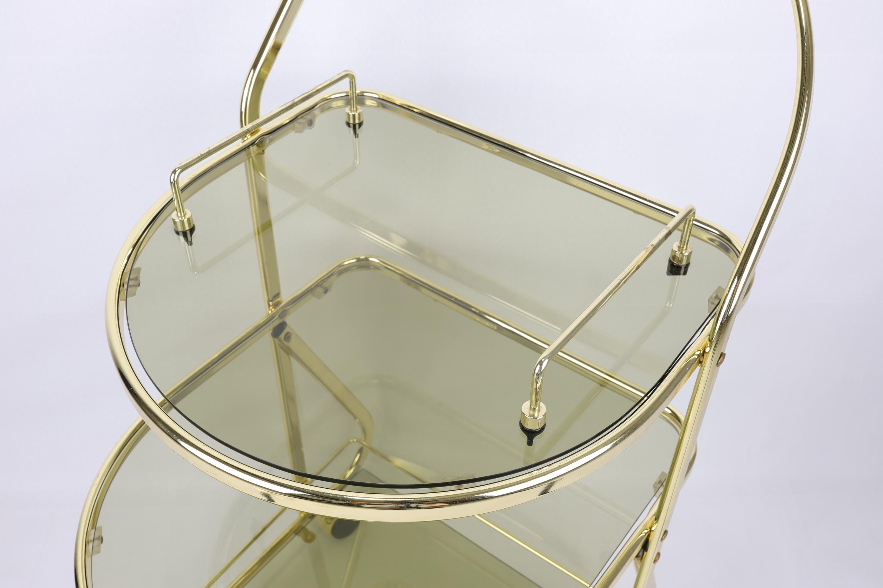 Carrello Portavivande Dorato Con 3 Ripiani In Vetro - Design Quadrato Con Ruote, Per Cucina, Bar, Sala Da Pranzo O Soggiorno