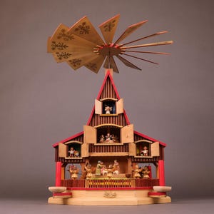 Big Vintage German Erzgebirge Christmas Pyramid | Wooden Nativity Scene Candle Carousel | Holiday Decor Centerpiece