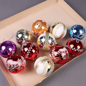 11 Vintage Glas Ornamente Glas Böhmen | Handgemaltes Weihnachtsdekor | Retro Christbaumschmuck