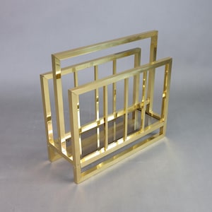 Vintage Brass-Colored Magazine Rack, Mid-Century Modern Style with Glass Base