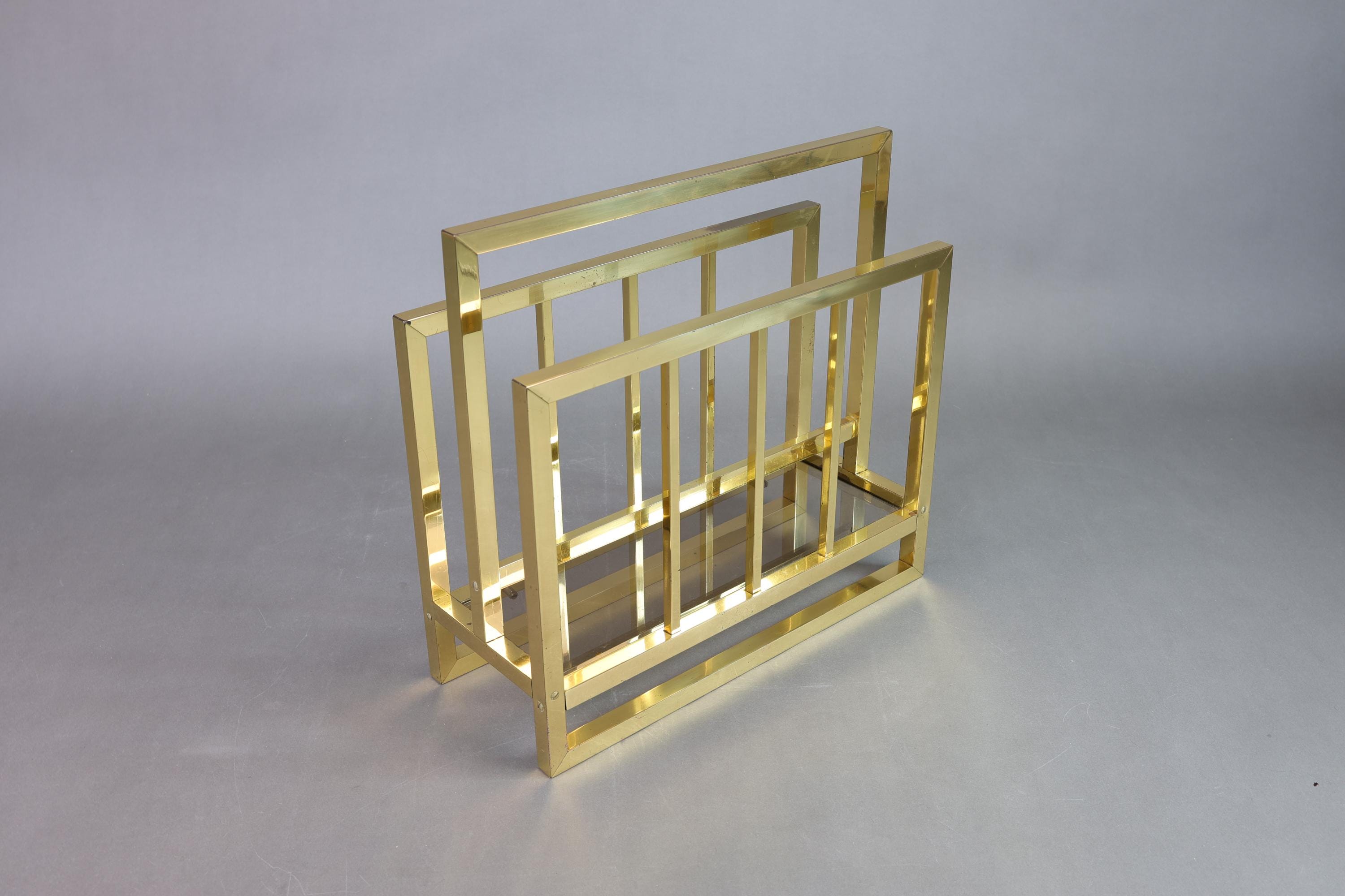 ヴィンテージ真鍮色のマガジンラック、ミッドセンチュリーモダン