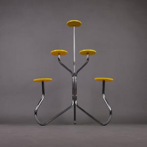 1960s Chrome Plant Stand | Yellow Vintage Flower Shelf | Mid-Century Modern Plant Display