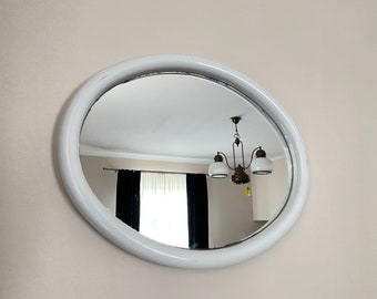 Oval  Vintage Mid-Century Mirror. Pop Art Memphis Milano Style. White Plastic Frame .