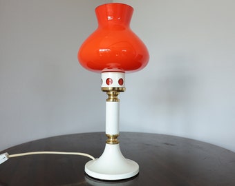 Vintage Drukov Brno Table Lamp: Mid-Century Modern Red Glass Shade