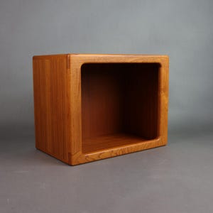 1960s Teak Cube Side Table | Vintage Danish Furniture | Open Storage Wooden Nightstand