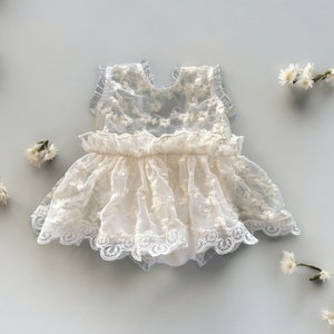 Cream Newborn girl romper with elegant lace trim & headband,Newborn Outfit,Pregnancy gift,,Newborn Photography Props,Newborn Photo Props