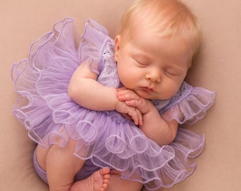 Newborn Lace Ruffle Romper, Baby Photo Prop