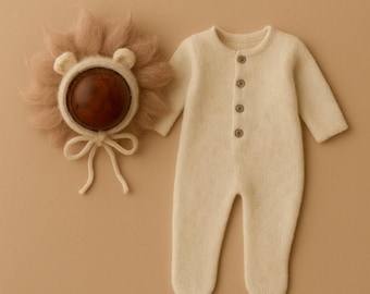 Handmade Lion Newborn Outfit – Knitted Baby Costume, Photo Prop